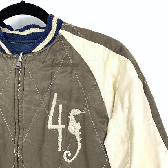 45 Revolutions Per Minute Men's Approx Sz S Bomber Jacket Embroidered Reversible - Picture 5 of 10